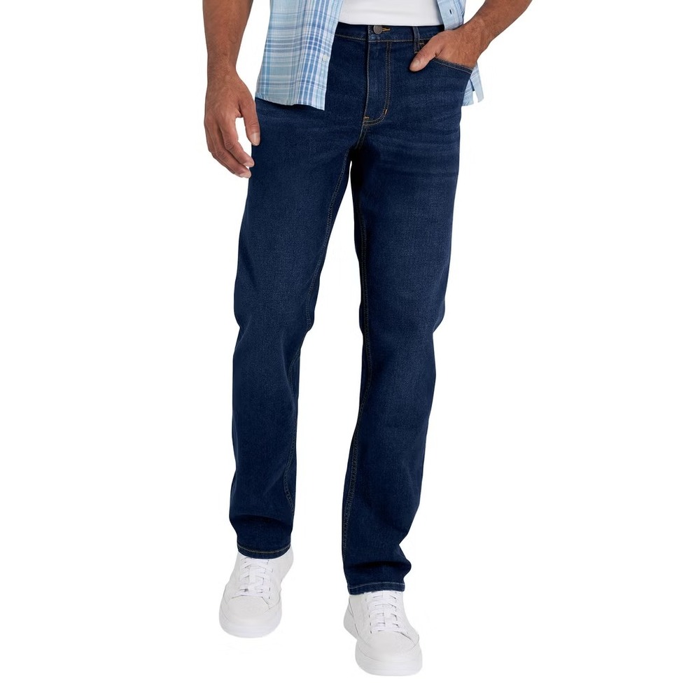 IZOD Mens Straight Fit Jeans Dark Blue Solid Stretch Denim 36x30 NEW
